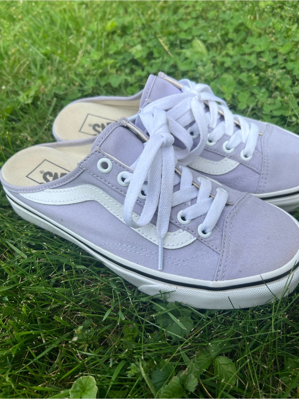 Vans Lavender Canvas Mule Sneakers with White Stripe